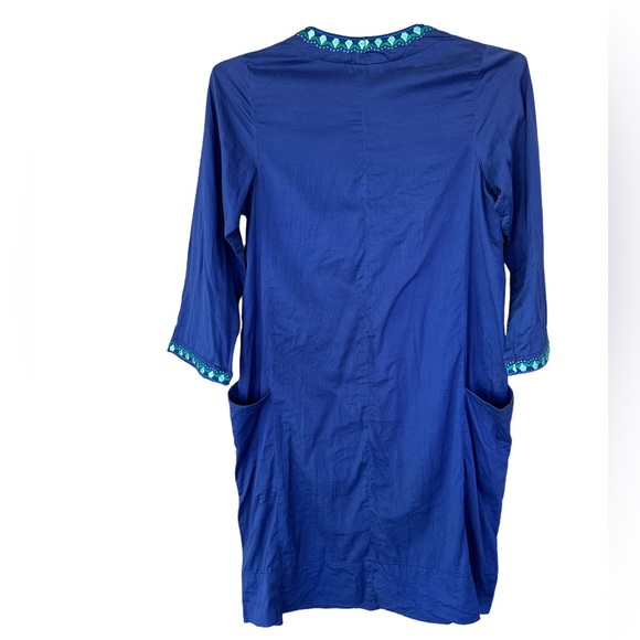 Oscar de la Renta Blue Embroidered Mini Resort Caftan Zipper Dress Cover up XS - Picture 2 of 5